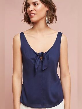 Maeve Anthropologie navy Verena tie front blouse medium